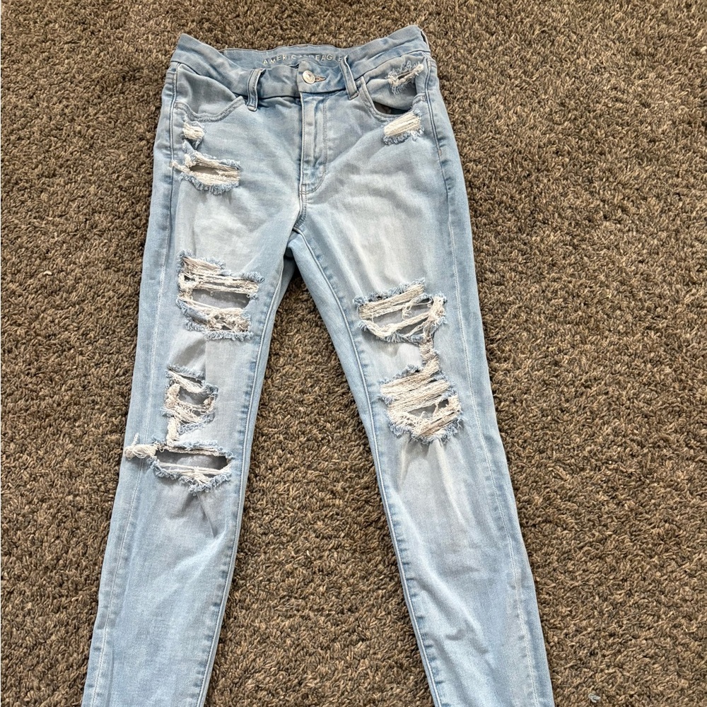 American Eagle Outfitters Light Blue Ripped Skinny Jeans